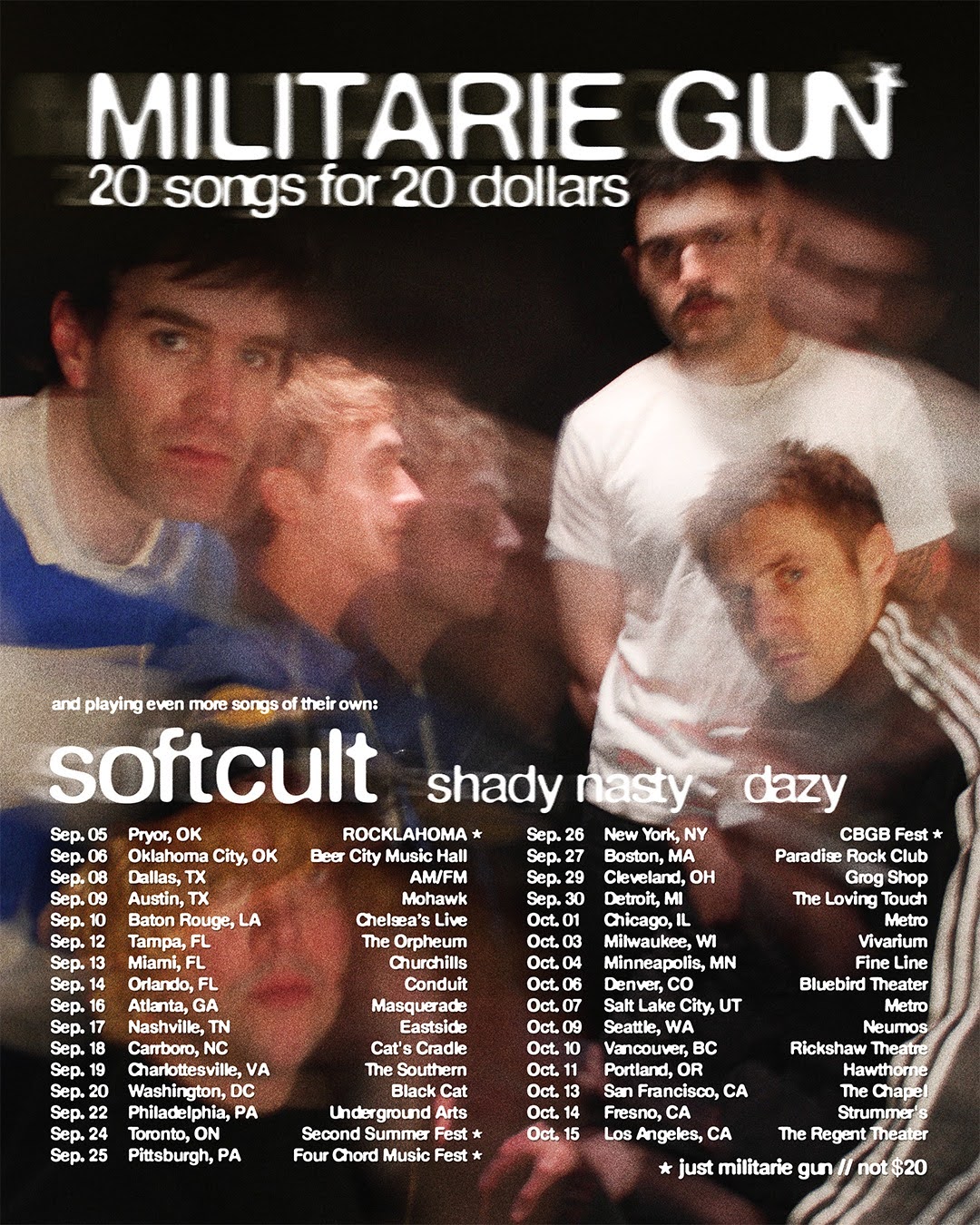 Militarie Gun Announce 20 Songs for $20 Tour with Softcult, Shady Nasty and Dazy